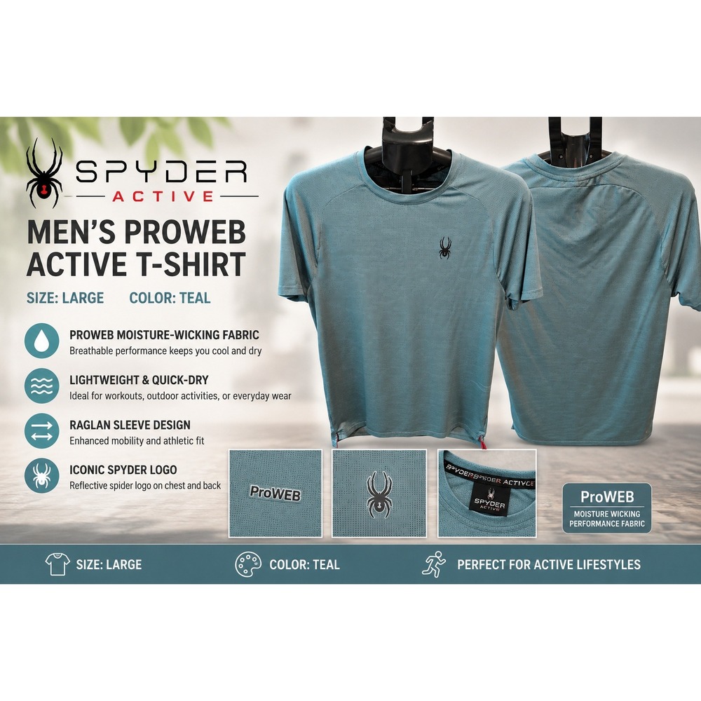 Spyder Active ProWeb‎ Mens Teal Blue Perforated Mesh Performance T-Shirt Small